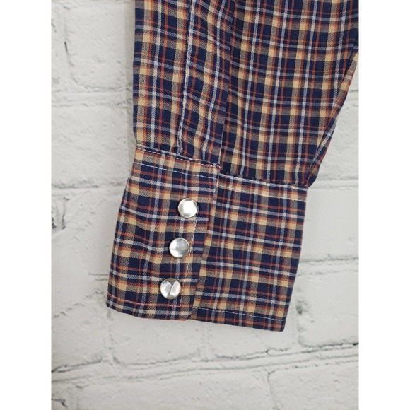 Vintage Wrangler Long Tail Pearl Snap Plaid Men Multicolor Sz 17X36 Made In USA - Picture 3 of 16